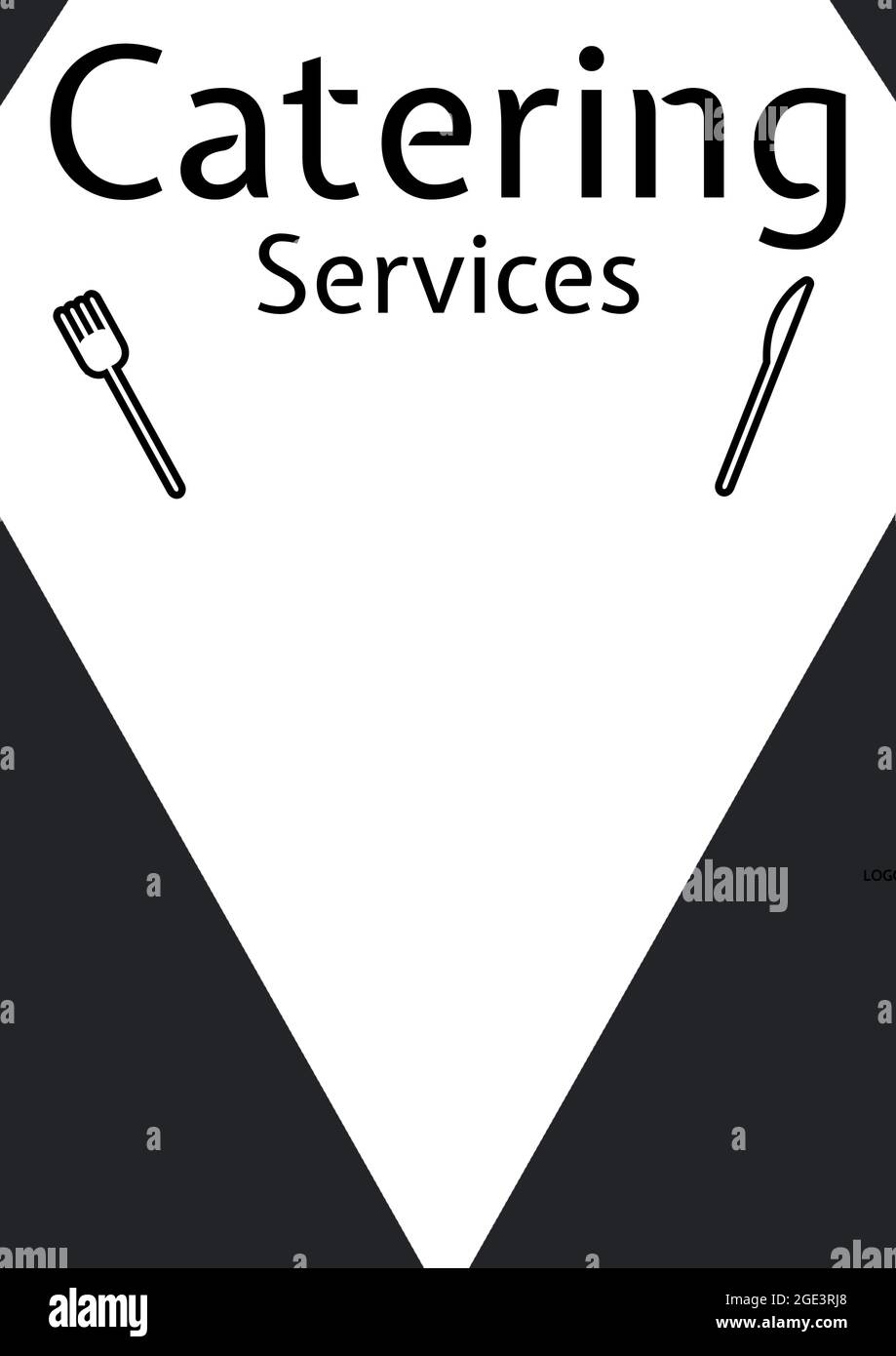 Composizione del testo dei servizi di ristorazione su sfondo bianco e nero Foto Stock