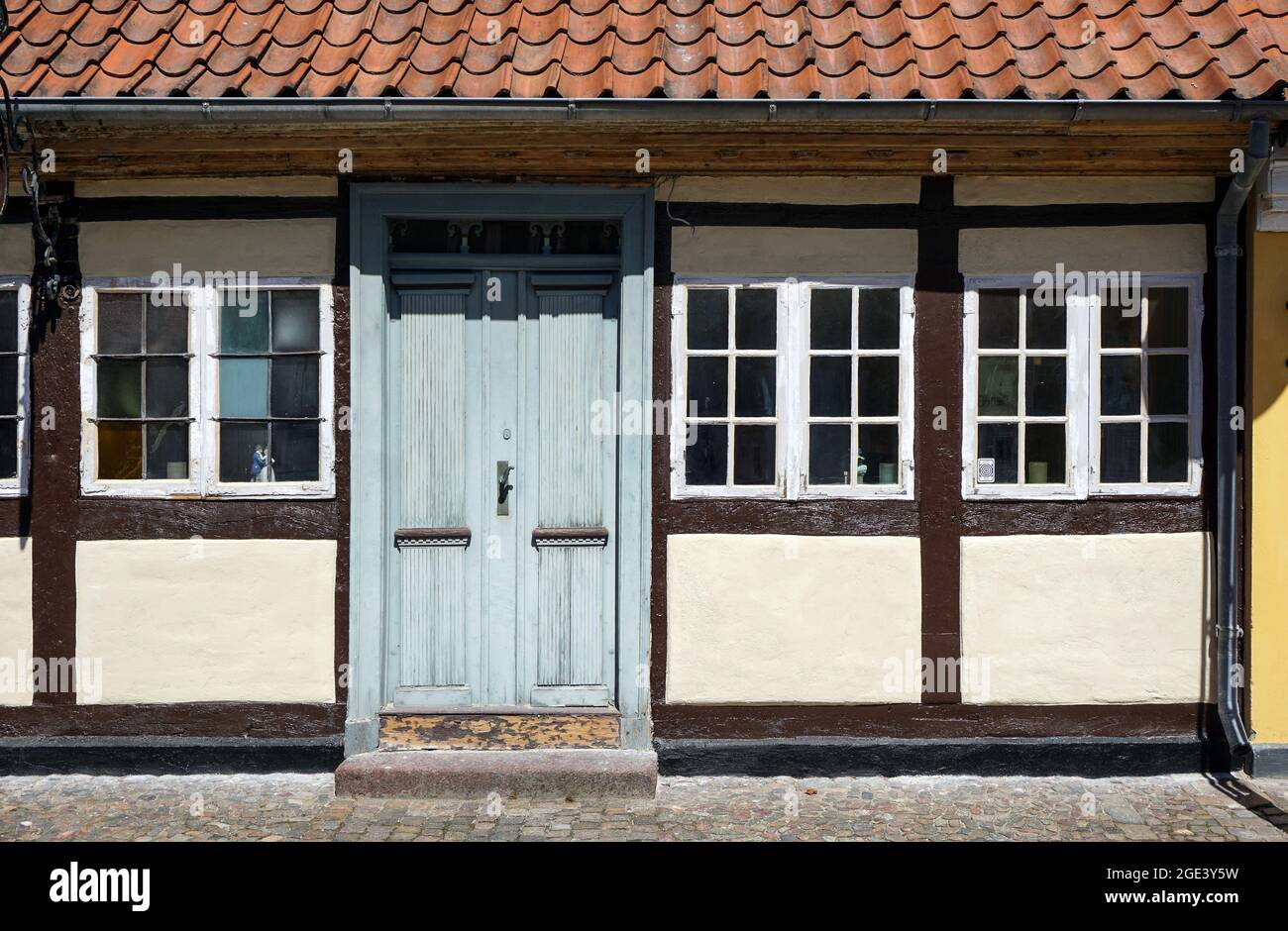 Storiche case in legno nel centro di Odense, Danimarca Foto Stock
