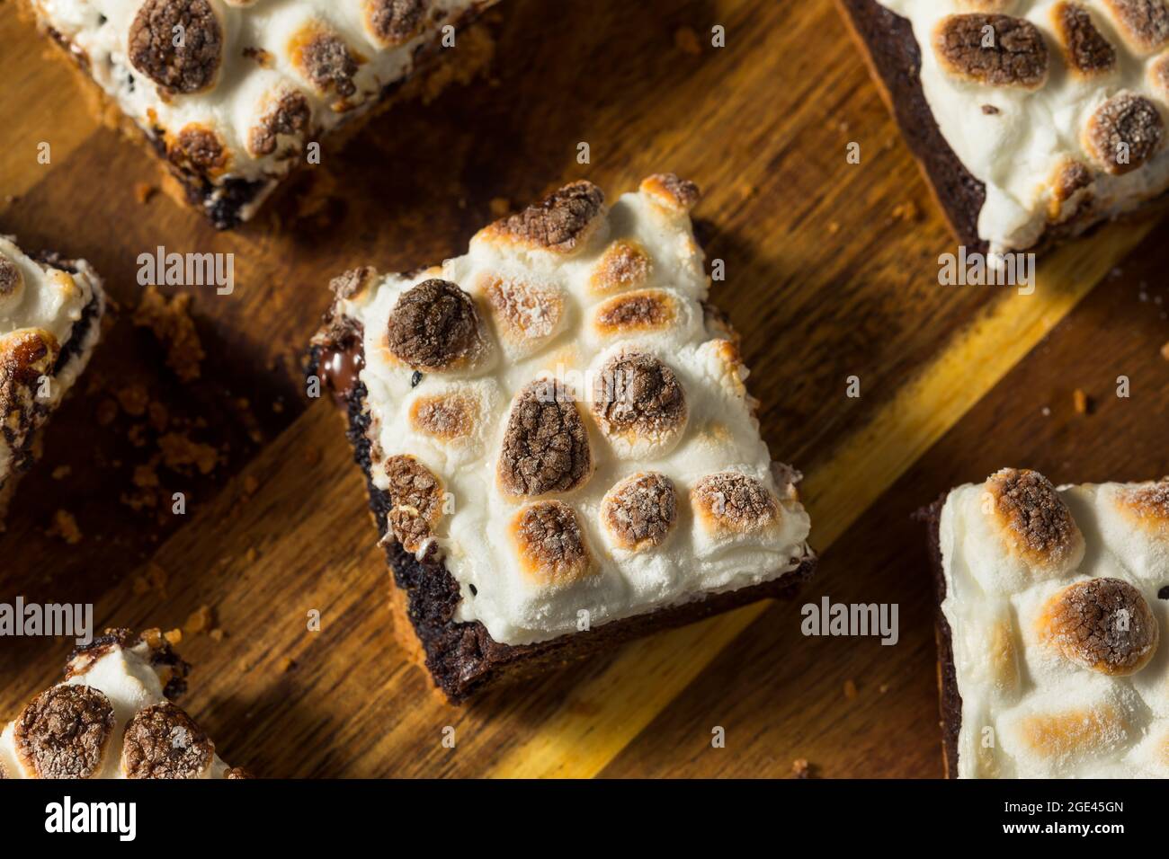 Zuccherate Brownie al cioccolato fatte in casa con marshmallows tostati Foto Stock