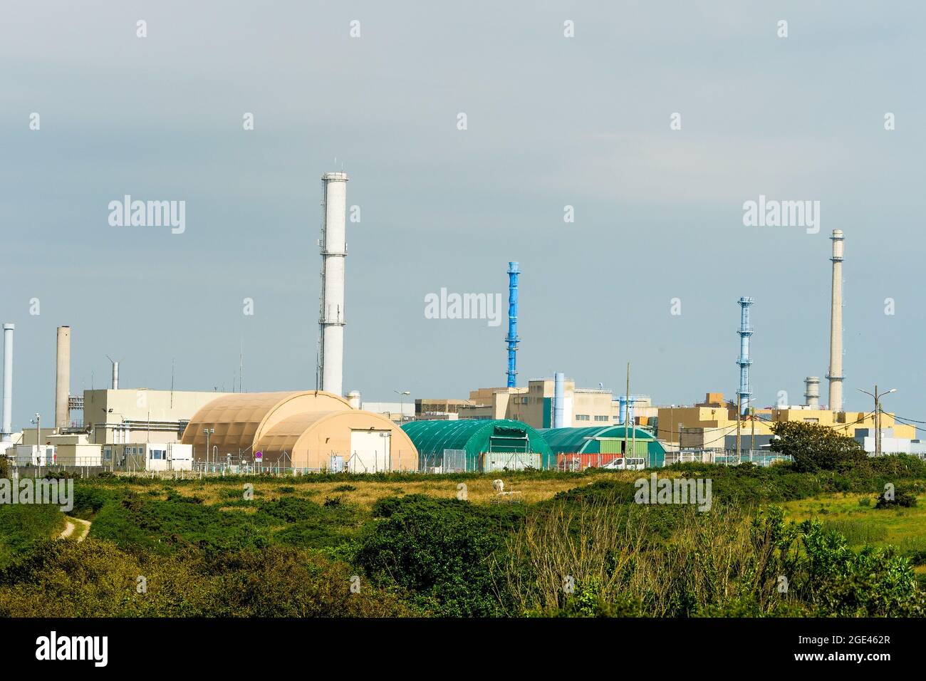 La Hague impianto di ritrattamento dei rifiuti nucleari Beaumont-Hague, dipartimento della Manica, Cotentin, Regione della Normandia, Francia Foto Stock