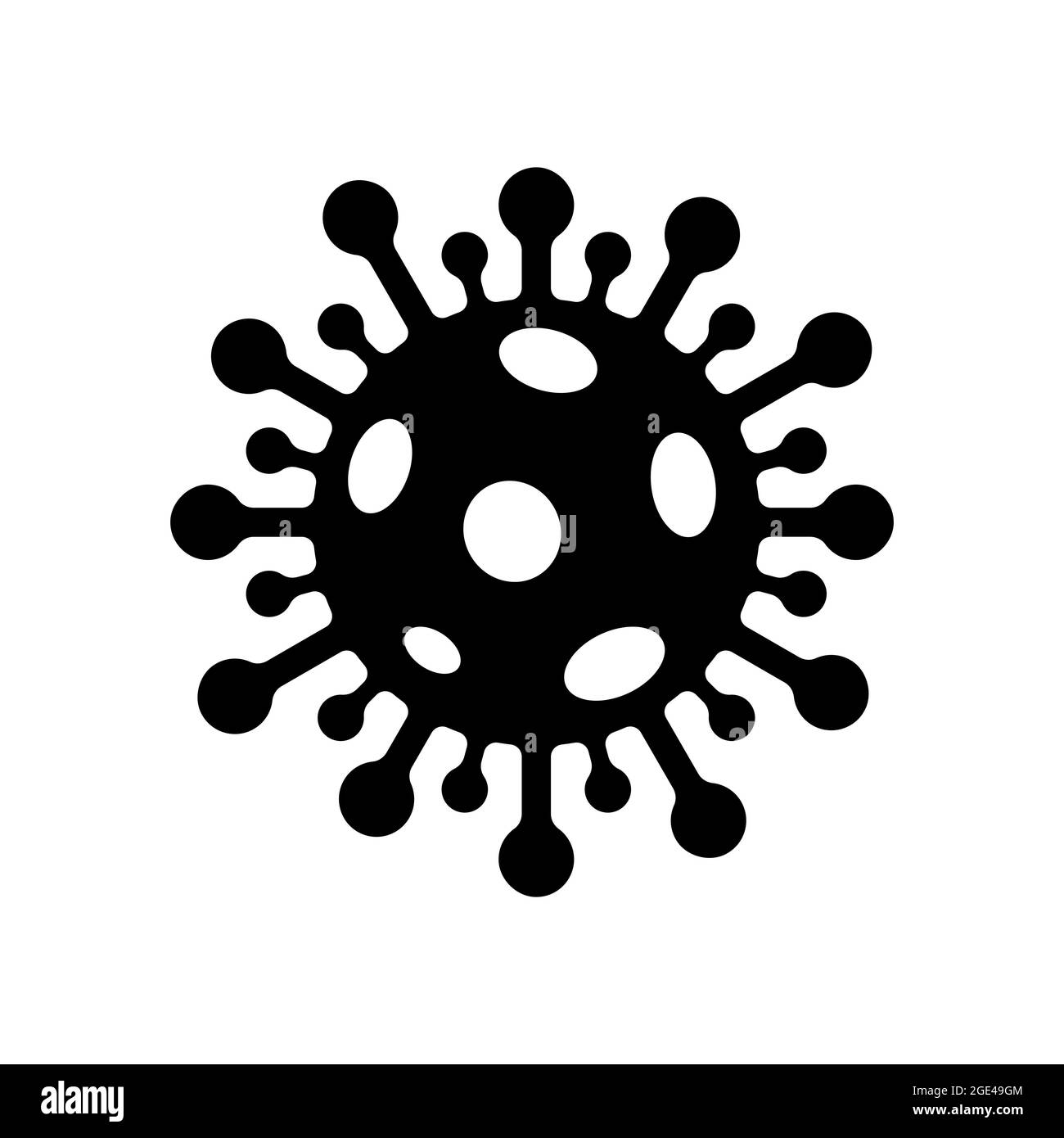Icona nera del coronavirus. 2019-nCoV nuovo segno di focolaio del virus corona. Rischio di infezione respiratoria malattia e covid-19 influenza epidemia emblema. Illustrazione eps del simbolo isolato dal vettore Illustrazione Vettoriale