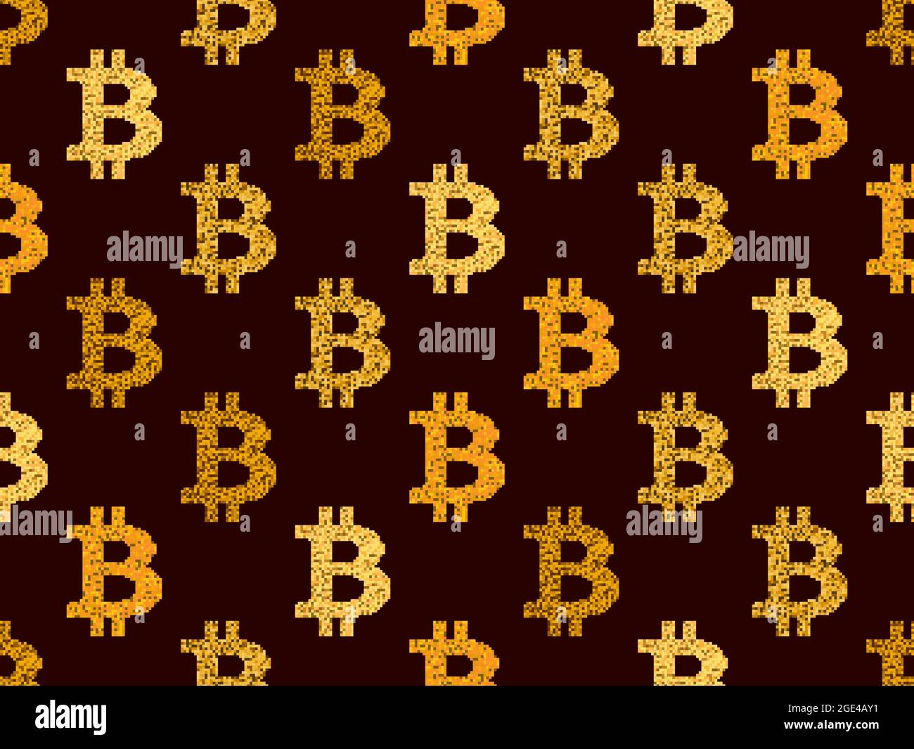 Bitcoin segno modello senza giunture in pixel art stile. Segno Bitcoin a 8 bit da pixel in 2d isolato su sfondo bianco. Criptovaluta, blockchain. VECTO Illustrazione Vettoriale