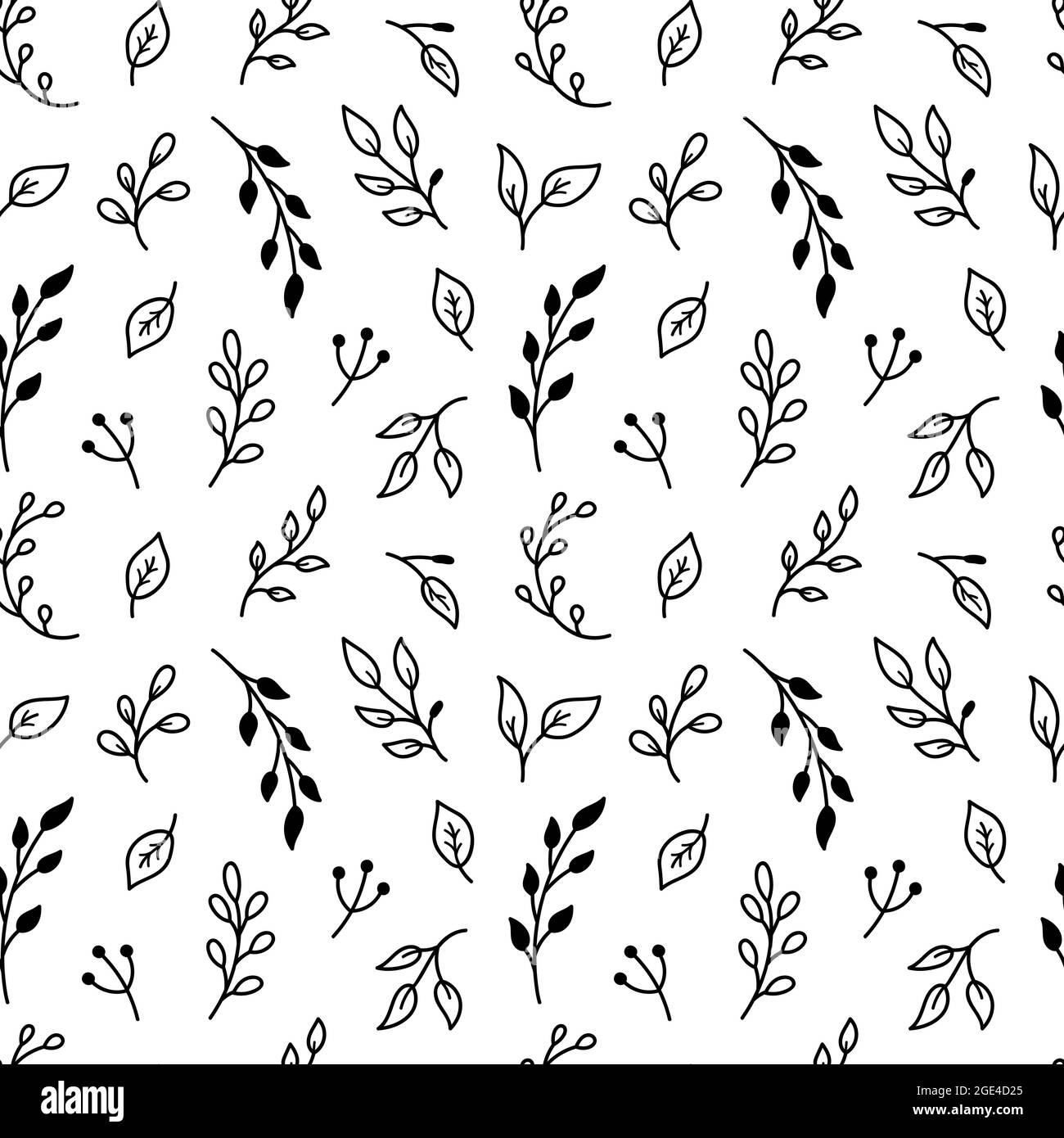 Motivo Botanico senza giunture con piccoli ramoscelli e foglie. Sfondo floreale astratto. Illustrazione vettoriale disegnata a mano in stile doodle.perfetto per le carte Illustrazione Vettoriale