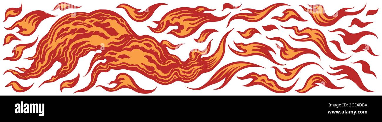 Fiamme. Illustrazione disegnata a mano modificabile. Incisione vettoriale. Isolato su sfondo bianco. 8 EPS Illustrazione Vettoriale