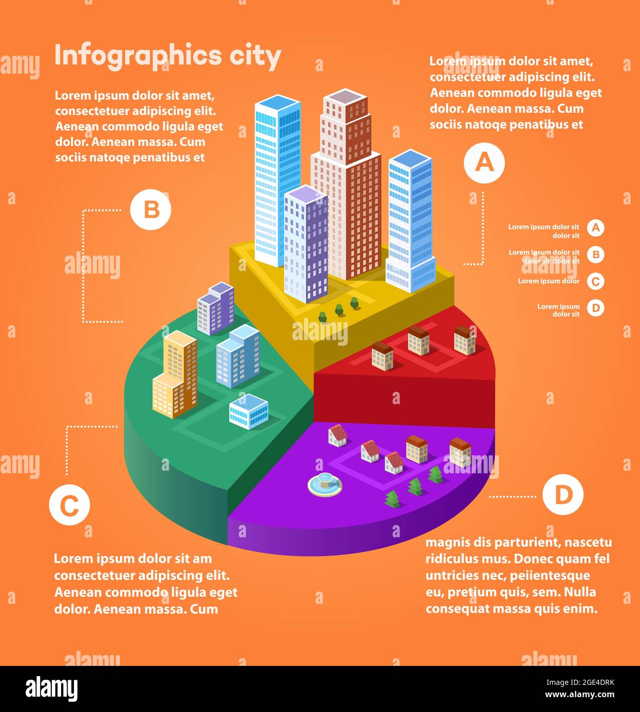 Infografica della città in isometrico con case di città Illustrazione Vettoriale