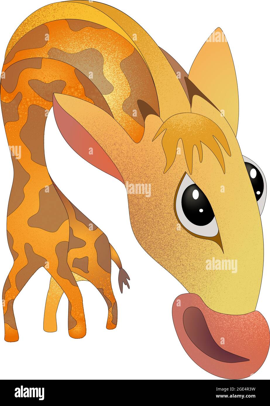 Immagine vettoriale di una giraffa in una posa scomoda curva da un arco con un aspetto perplesso. Illustrazione Vettoriale