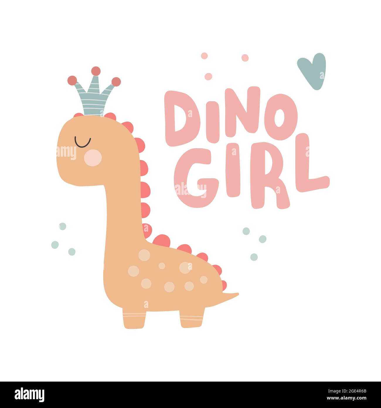 Principessa del bambino del Dino con le lettere carine. Semplice arte nursery per la stampa cute della ragazza del bambino. Illustrazione vettoriale Illustrazione Vettoriale