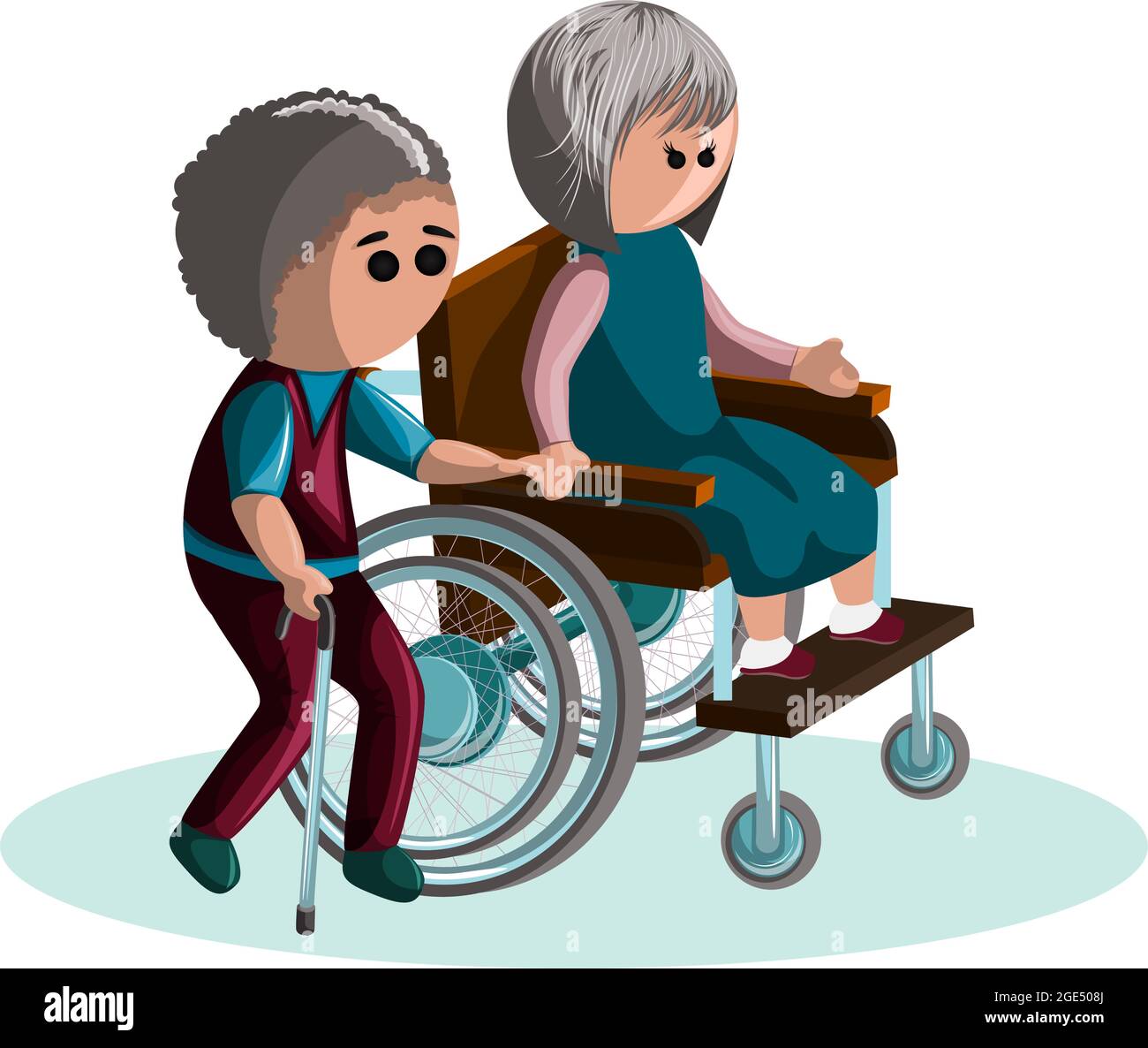 Immagine vettoriale di una coppia anziana con disabilità. EPS 10. Concetto. Immagine su sfondo bianco Illustrazione Vettoriale