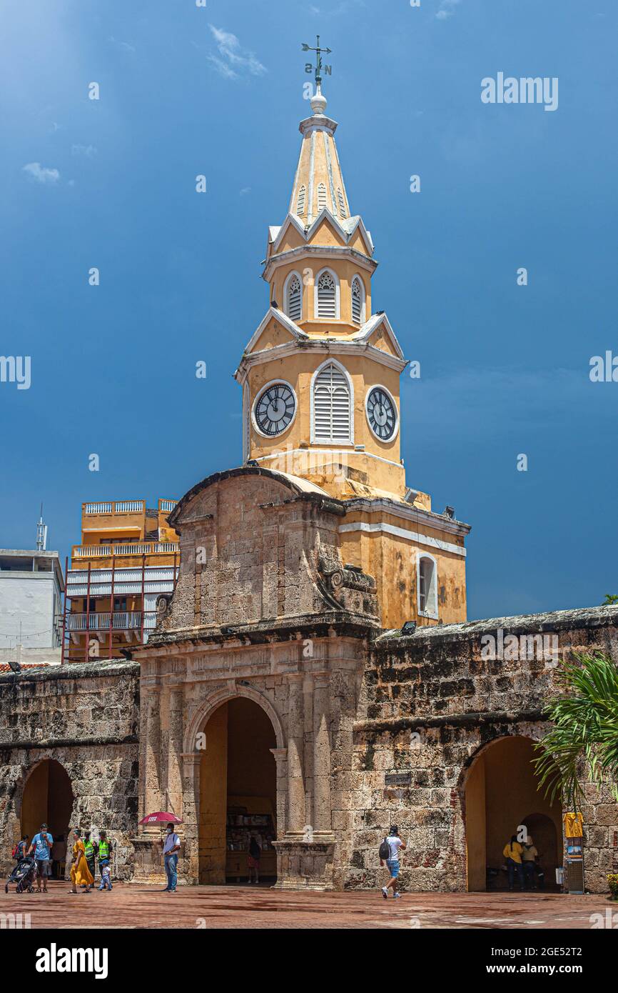 Torre del Reloj, Cartagena de Indias, Colombia. Foto Stock