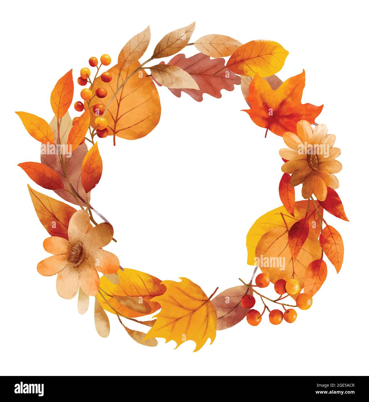 Foglie d'autunno corone acquerello e bordo cornice. Illustrazione Vettoriale