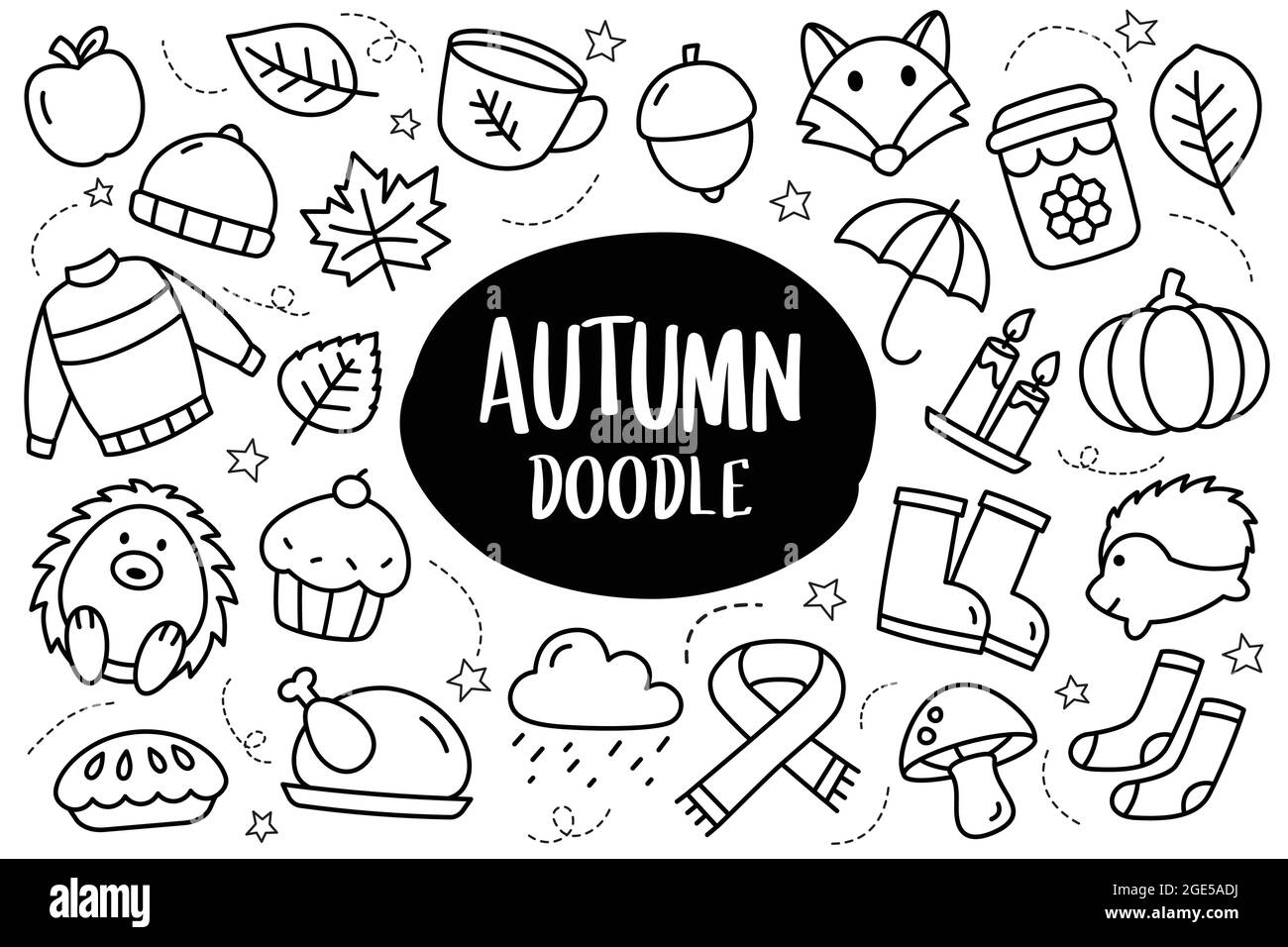Collezione autunnale Set stile doodle. Icona disegnata a mano nella stagione autunnale. Illustrazione Vettoriale