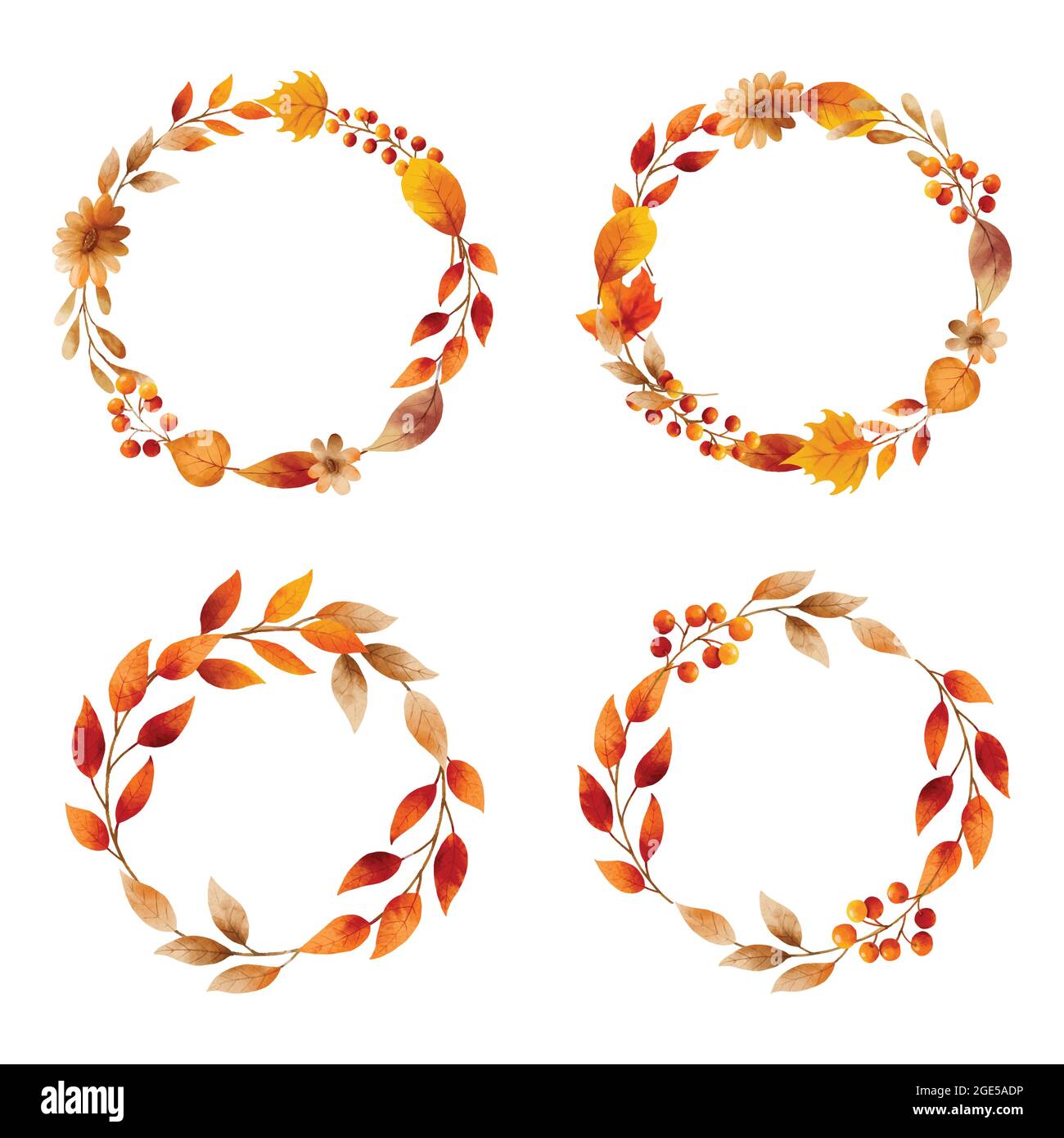 Foglie d'autunno corone acquerello e bordo cornice. Illustrazione Vettoriale