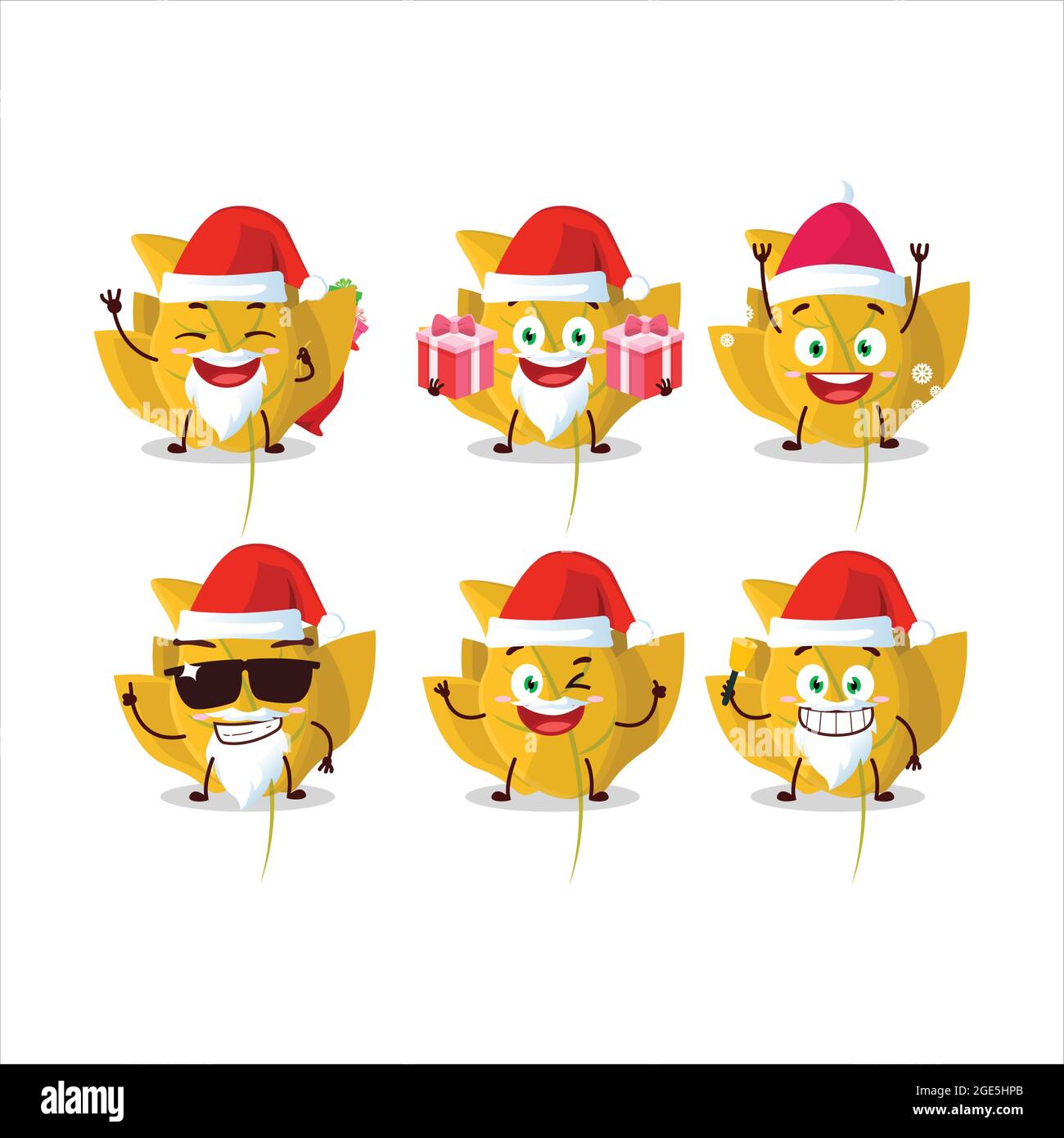 Emoticon Babbo Natale con personaggi cartoni animati a foglia gialla. Illustrazione vettoriale Illustrazione Vettoriale