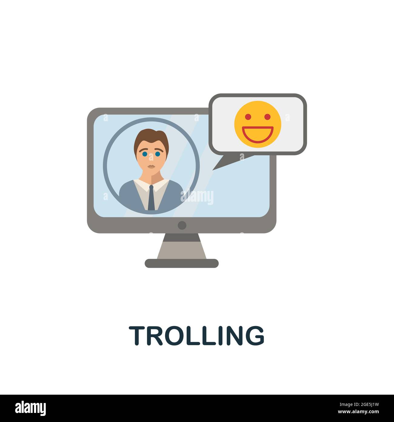 Icona piatta per pesca alla traina. Segno colorato dalla collezione di cyberbullismo. Illustrazione dell'icona Creative Trolling per il web design, l'infografica e altro ancora Illustrazione Vettoriale