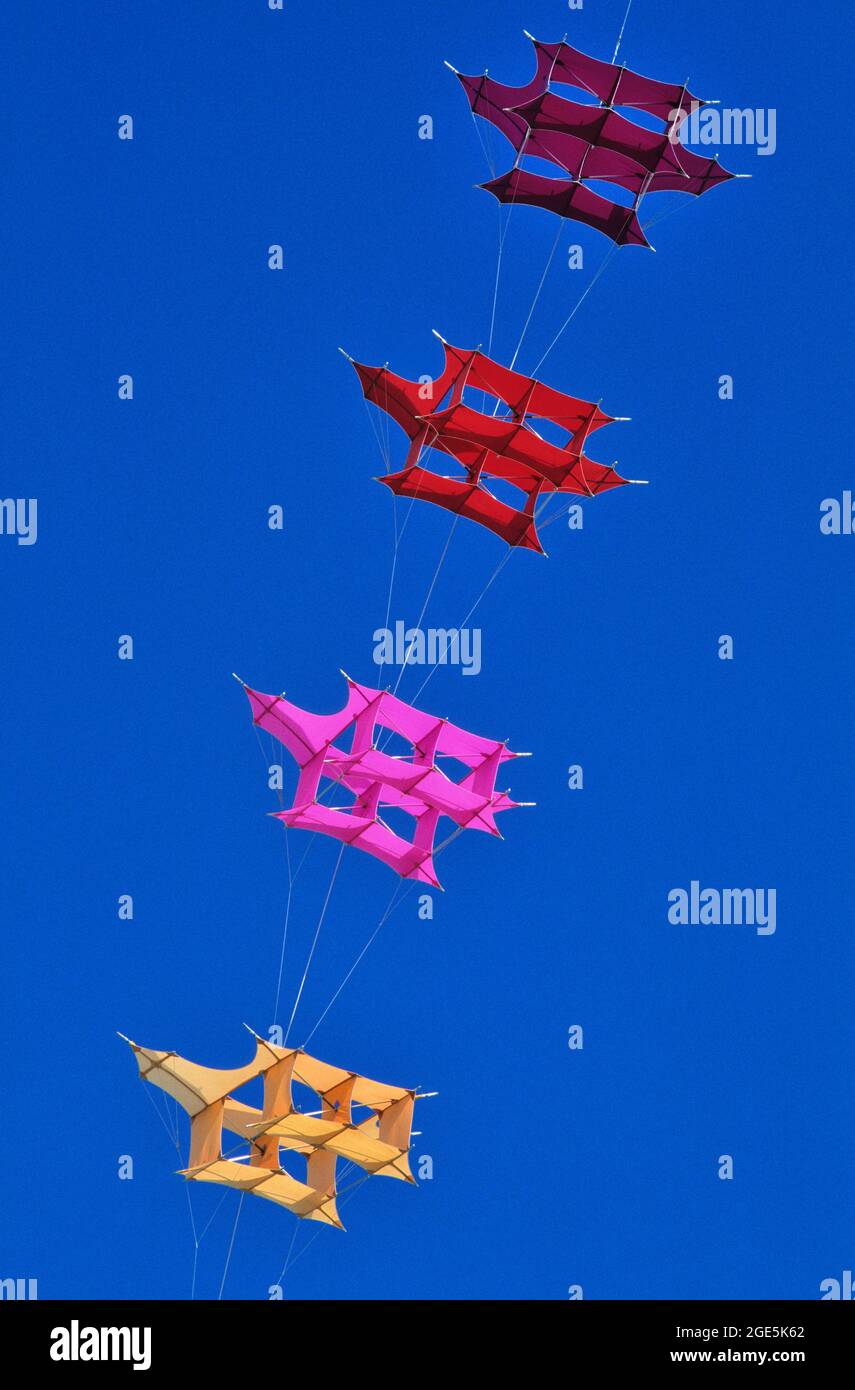 FRANCIA, PAS-DE-CALAIS (62) BERCK-SUR-MER, FESTIVAL DEL KITE, TRENO CELLULARE DEL KITE CODY DI ALFONS KARSTEN PROGETTISTA TEDESCO DEL KITE Foto Stock