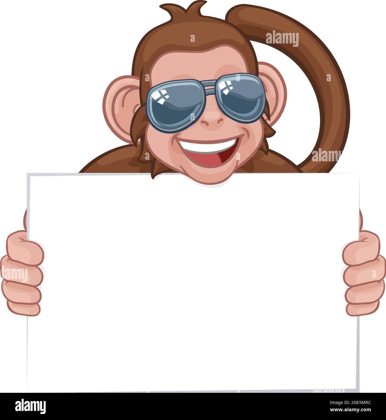 Occhiali da sole scimmia Cartoon Animal Holding segno Illustrazione Vettoriale