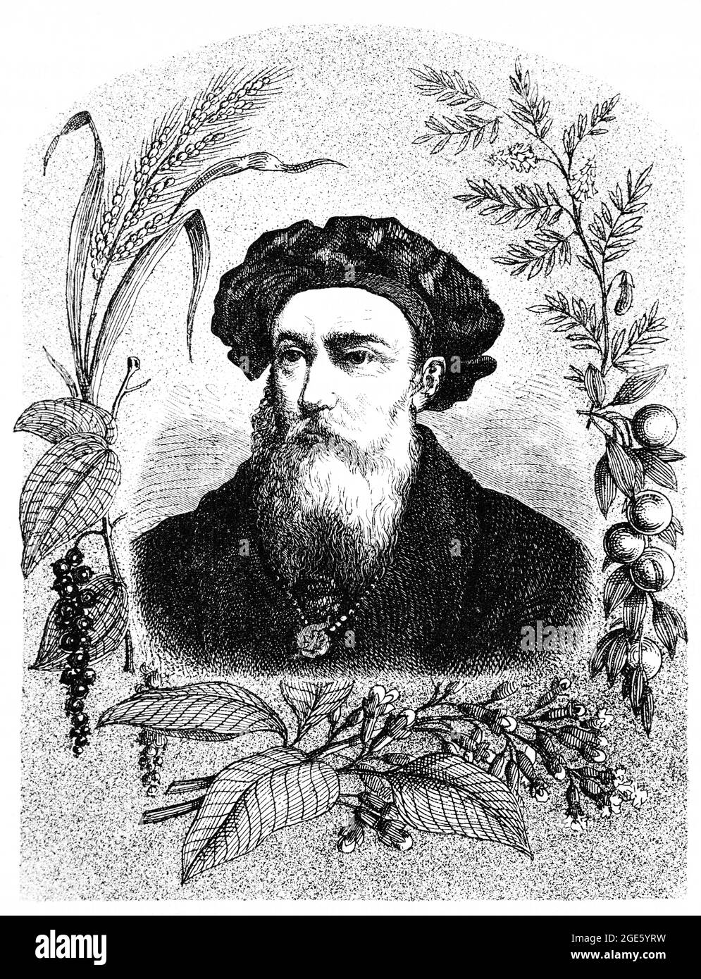 Vasco da Gama, navigatore portoghese e scopritore della rotta del mare intorno al Capo di buona speranza nac, illustrazione storica dal 1881, India Foto Stock