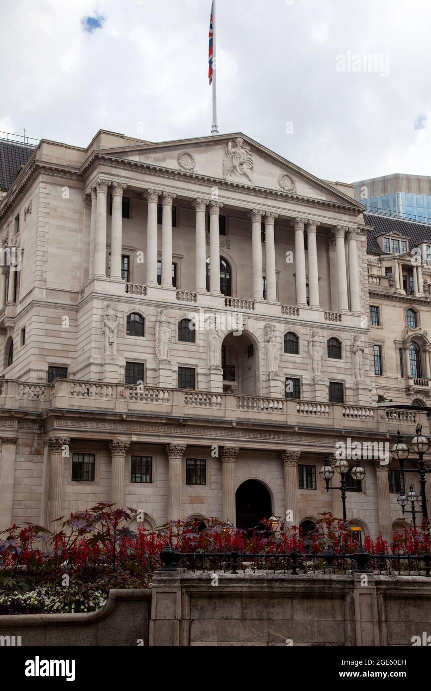 Bank of England su Threadneedle Street a Londra, Regno Unito Foto Stock