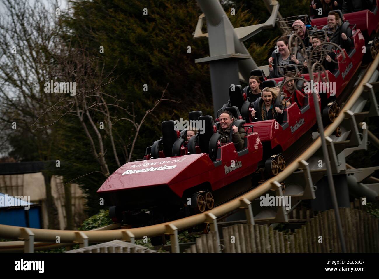 Blackpool Pleasure Beach Pepsi Max Big One, Icon Construction , Revolution , Ripley e Pasaje del Terror Foto Stock