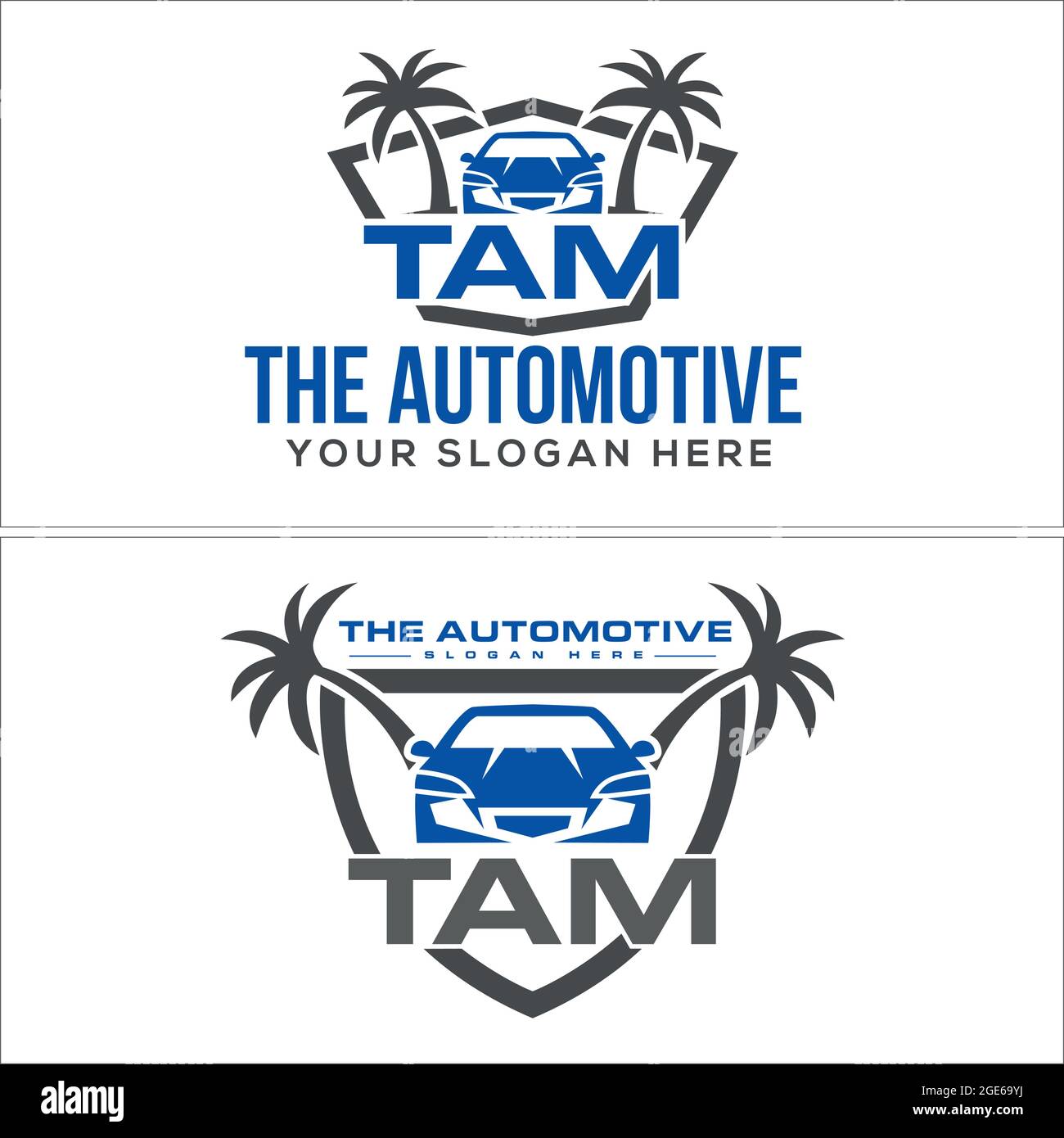 Automobilistico con auto scudo e logo palmo Illustrazione Vettoriale