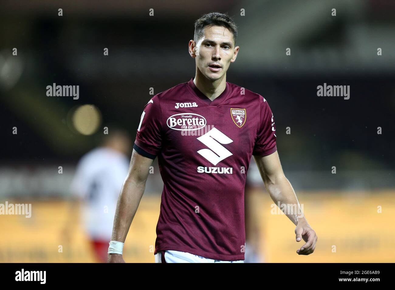 Torino, Italia. 15 agosto 2021. Ssa Lukic del Torino FC si guarda durante la partita di Coppa Italia tra il Torino FC e noi cremonesi allo Stadio Olimpico Grande Torino Foto Stock