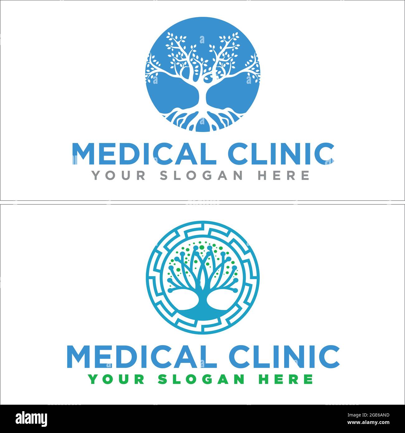 Clinica medica umana icona albero con cerchio logo Illustrazione Vettoriale