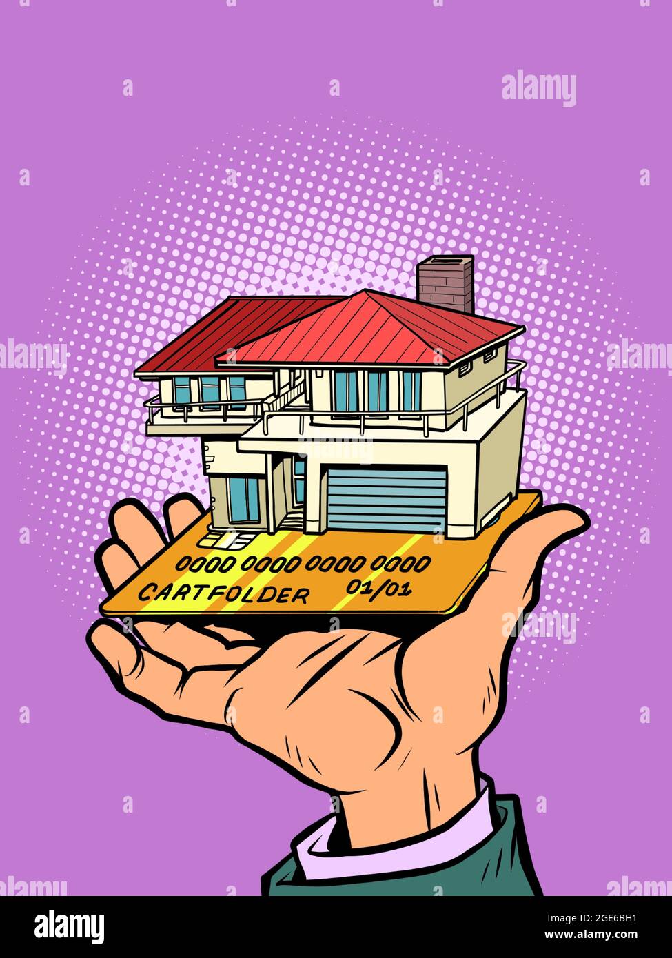 carta di credito o debito immobiliare per edilizia e suburbana Illustrazione Vettoriale