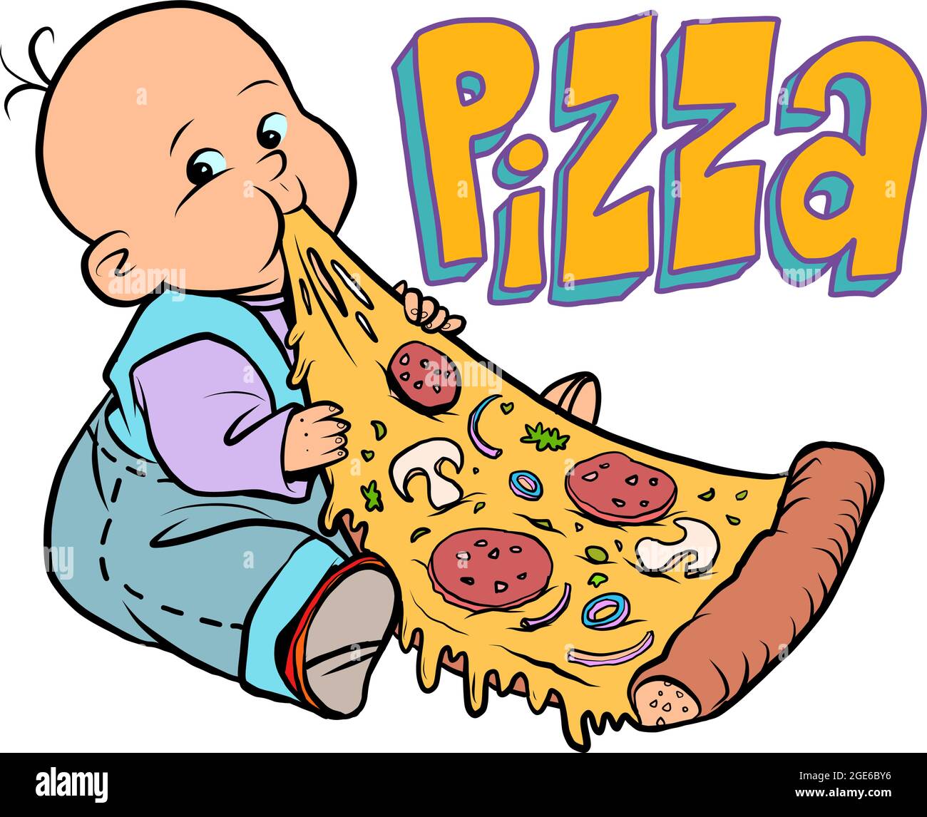 piccolo bambino preferito simpatico bambino mangiare pizza Illustrazione Vettoriale