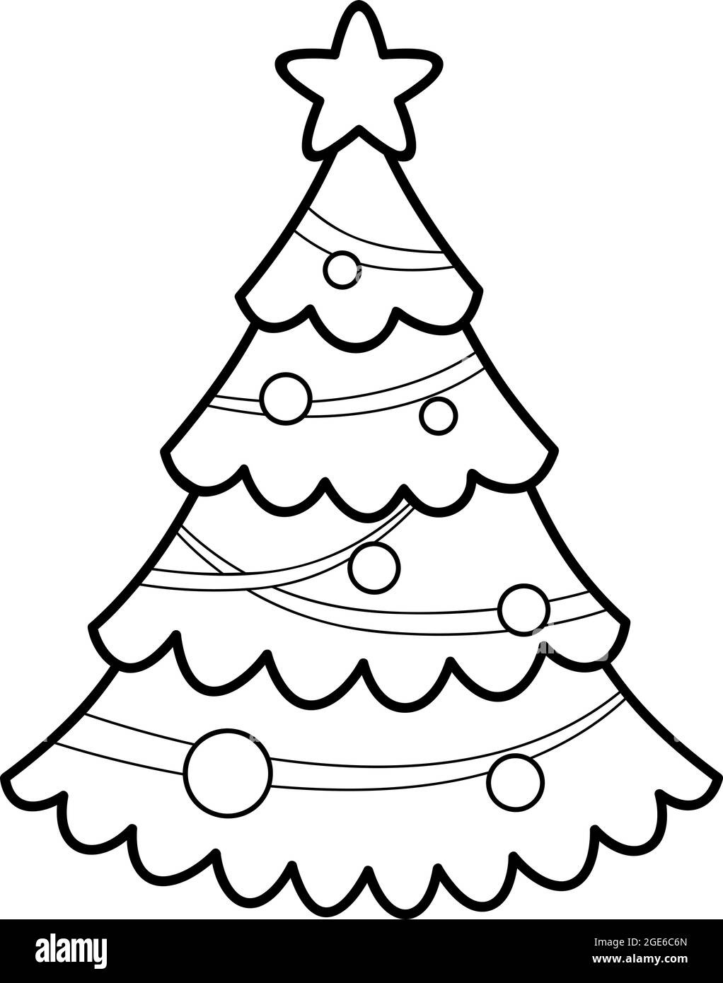 Libro o pagina da colorare di Natale per i bambini. Albero di Natale in bianco e nero illustrazione vettoriale Illustrazione Vettoriale