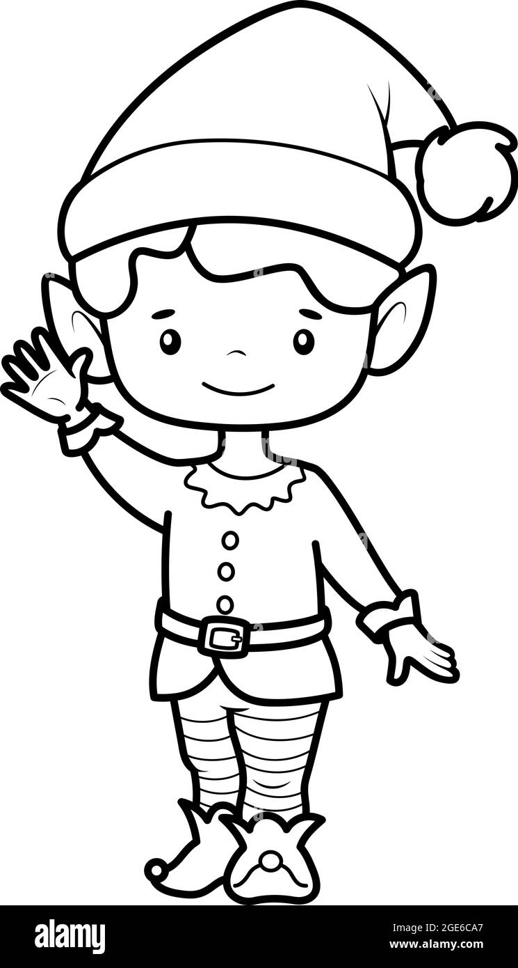 Libro o pagina da colorare di Natale per i bambini. Elfo di Natale in bianco e nero illustrazione vettoriale Immagine e Vettoriale - Alamy