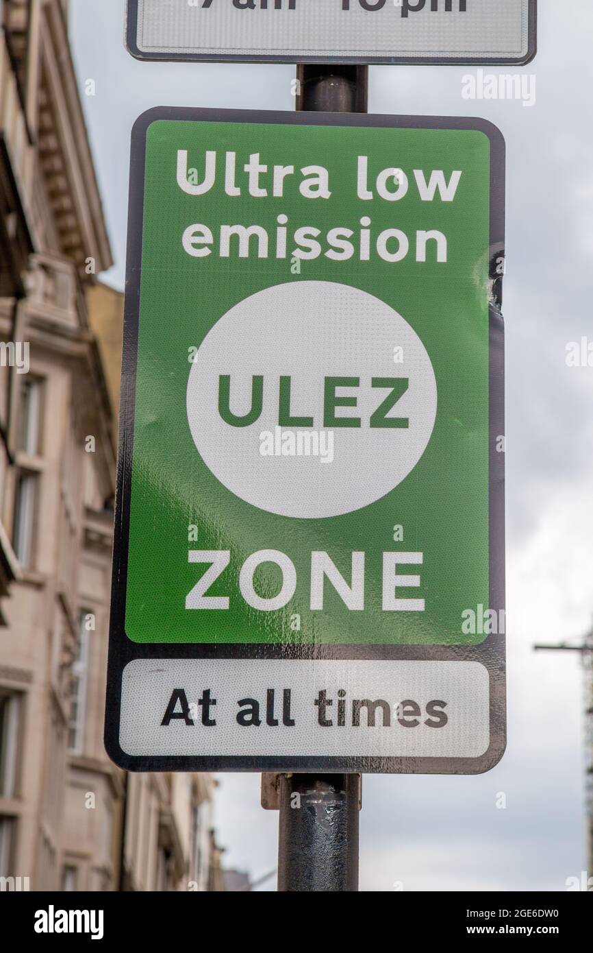 Cartello London Ultra Low Emission zone Foto Stock