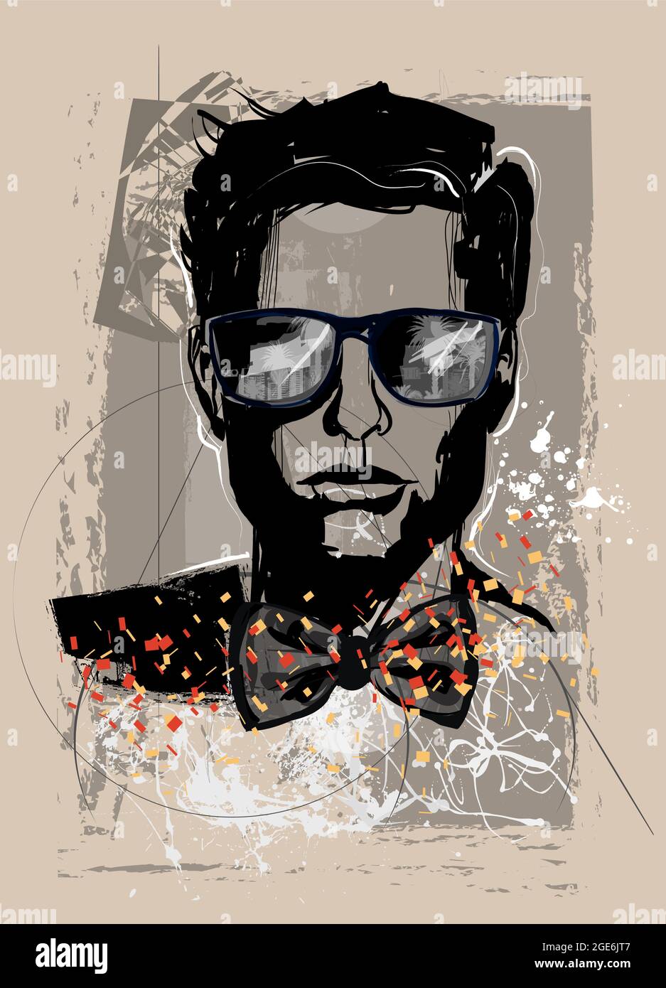 Bel ritratto uomo con occhiali da sole su uno sfondo grunge - illustrazione vettoriale Illustrazione Vettoriale
