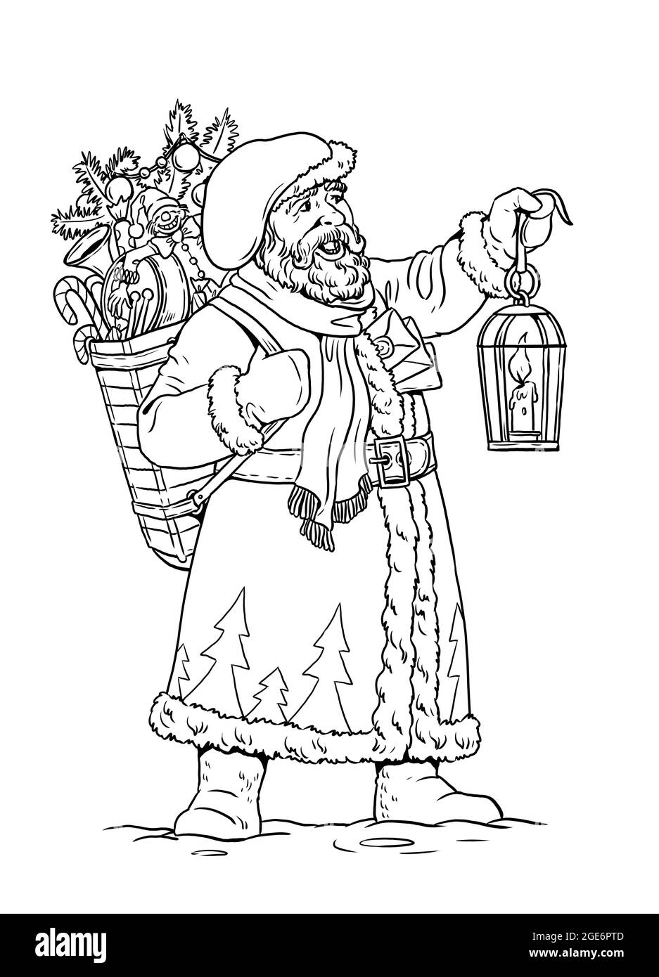 Daddy Natale - Pere Noel. Francese Babbo Natale. Modello di Natale per la colorazione. Foto Stock