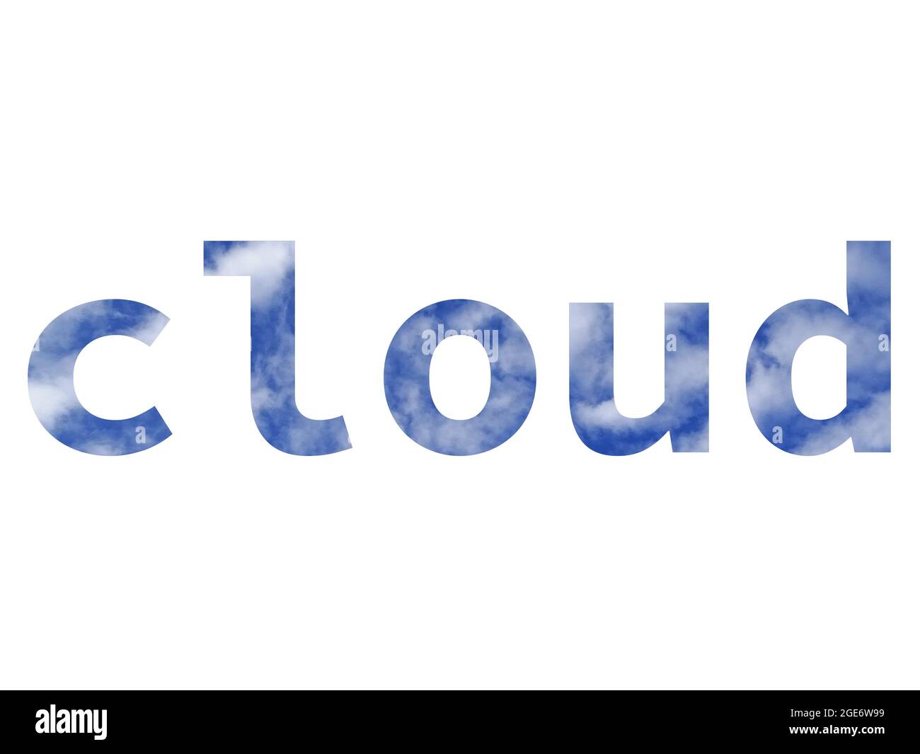 nuvola, testo fatto con lettere dell'alfabeto fatto con un cielo blu e nuvole bianche, isolato su uno sfondo bianco Foto Stock