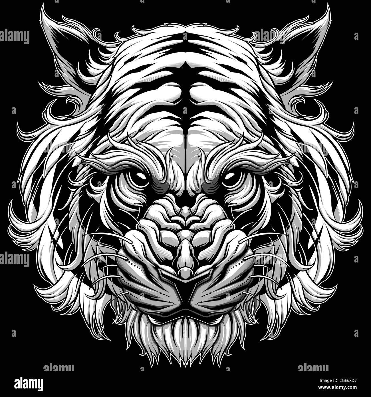 disegno vettore animale testa tigre Illustrazione Vettoriale