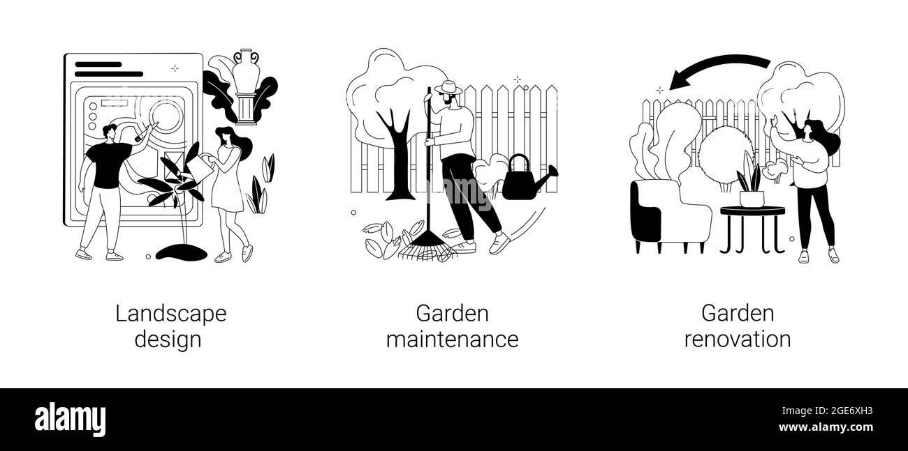 Illustrazioni vettoriali astratte di concetto di servizi di giardinaggio. Illustrazione Vettoriale