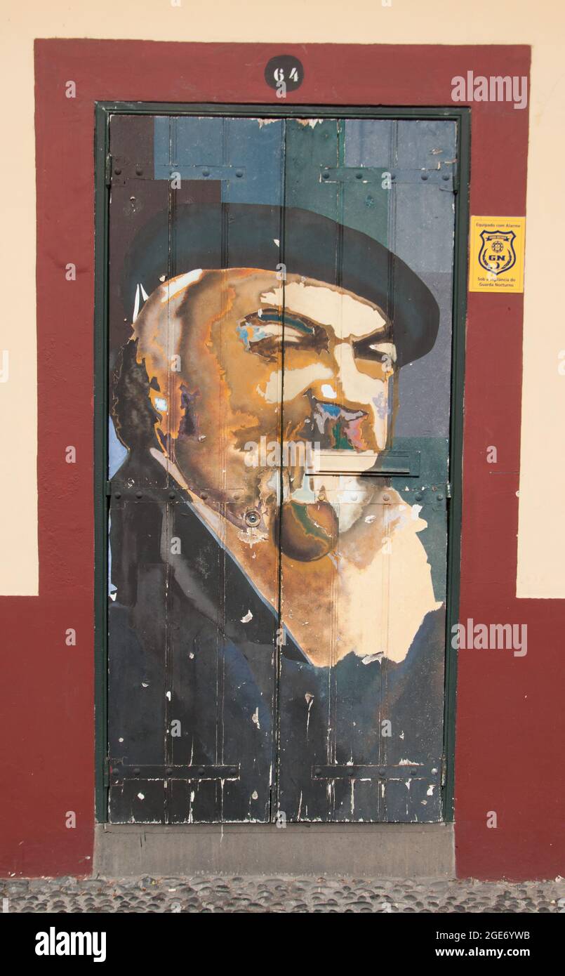 Porta dipinta, Rua Santa Maria, Città Vecchia, Funchal, Madeira, Portogallo, Europa Foto Stock