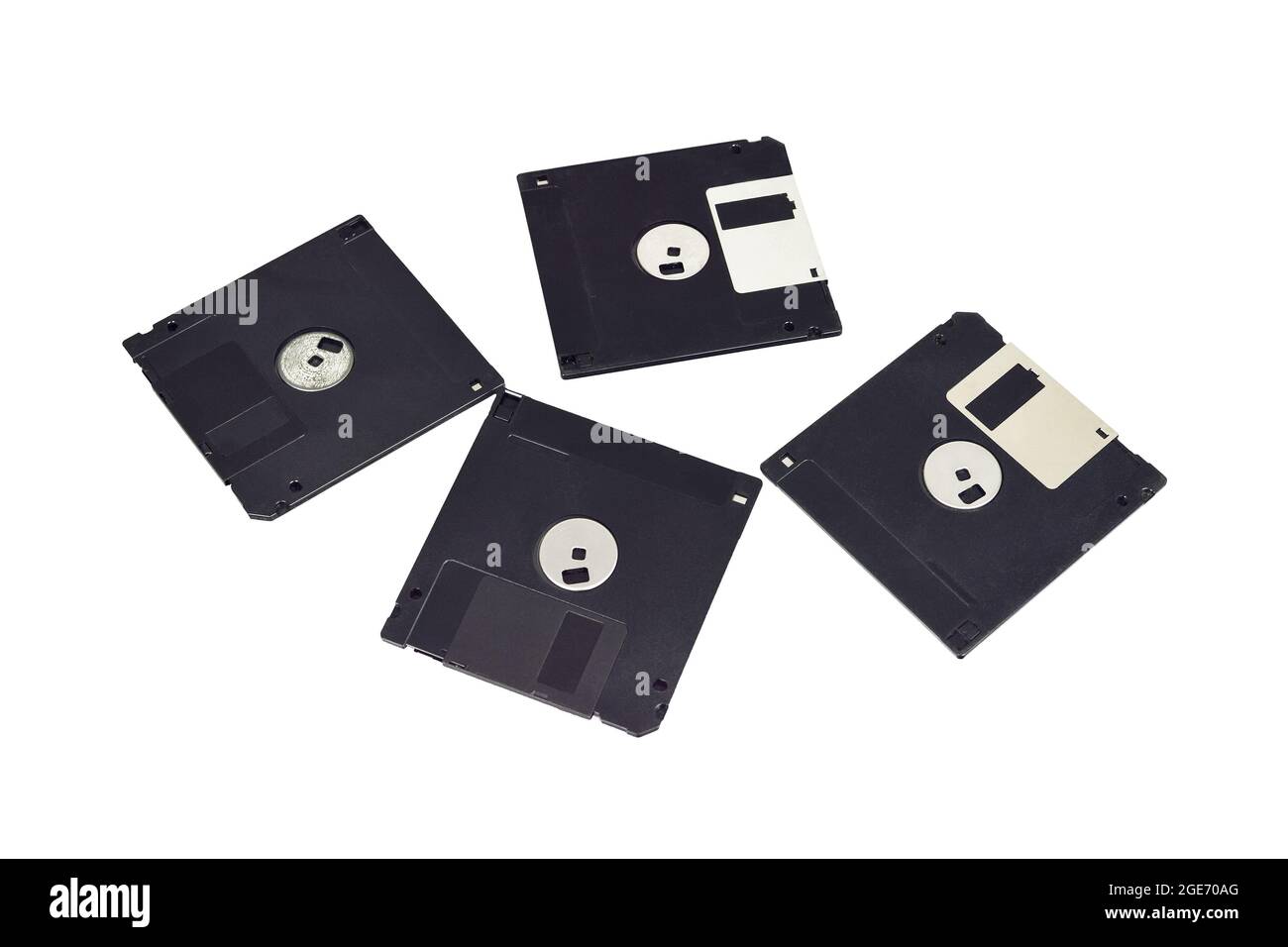 I dischi floppy isolati su sfondo bianco Foto Stock
