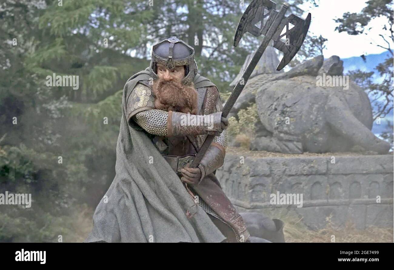SERIE di film LORD OF THE RINGS con John Rhys-Davies come il guerriero nano Gimil Foto Stock