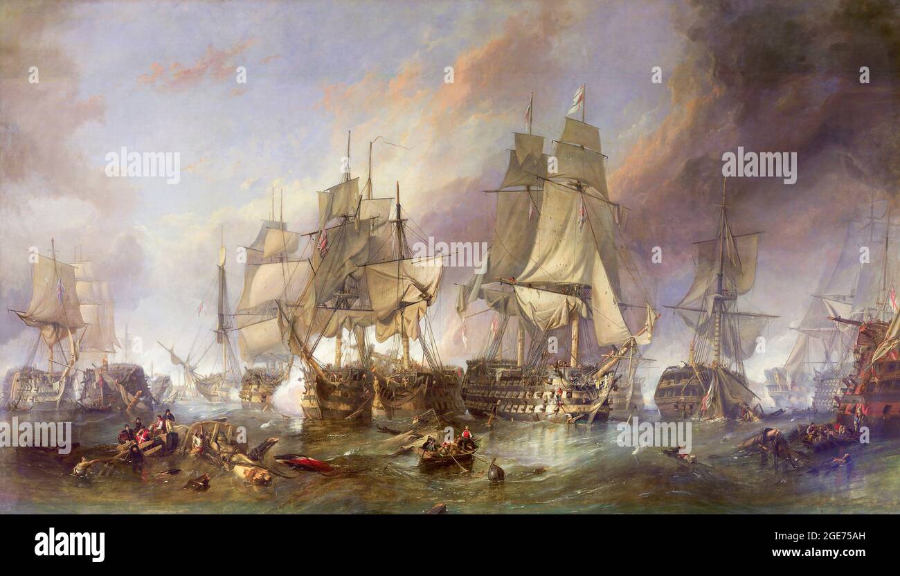 La battaglia di Trafalgar 21 ottobre 1805. Dopo il dipinto del XIX secolo di Clarkson Frederick Stanfield. Foto Stock