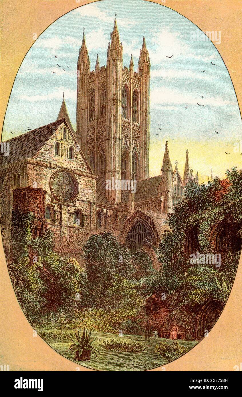 Canterbury Cathedral, Canterbury, Kent, Inghilterra, visto qui nel 19 ° secolo. Dalla pittoresca Inghilterra, i suoi monumenti storici e i luoghi storici, pubblicato nel 1891. Foto Stock
