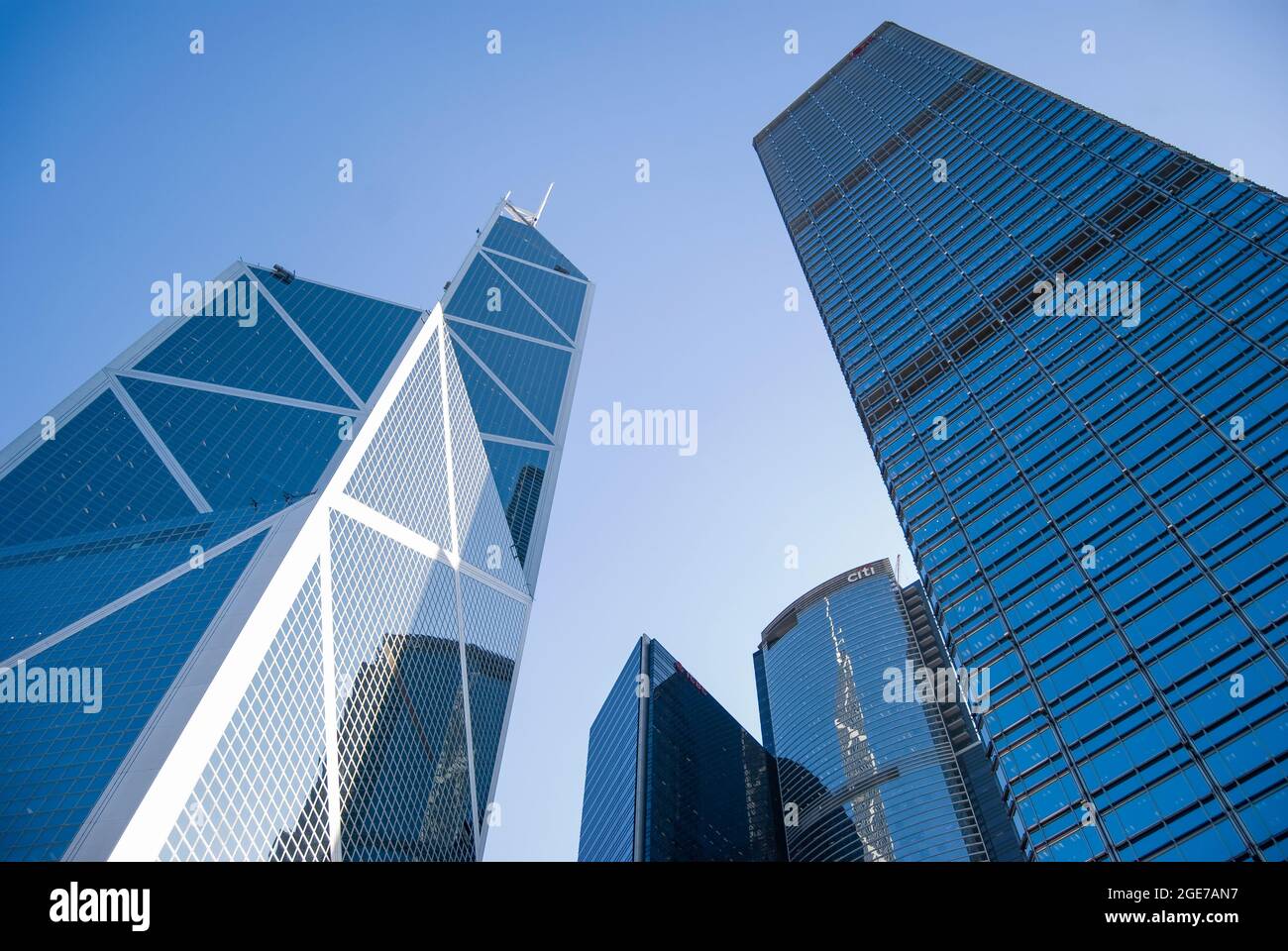 Edifici ad alta mostra la Bank of China Tower, Sheung Wan, Isola di Hong Kong, Hong Kong, Repubblica Popolare di Cina Foto Stock