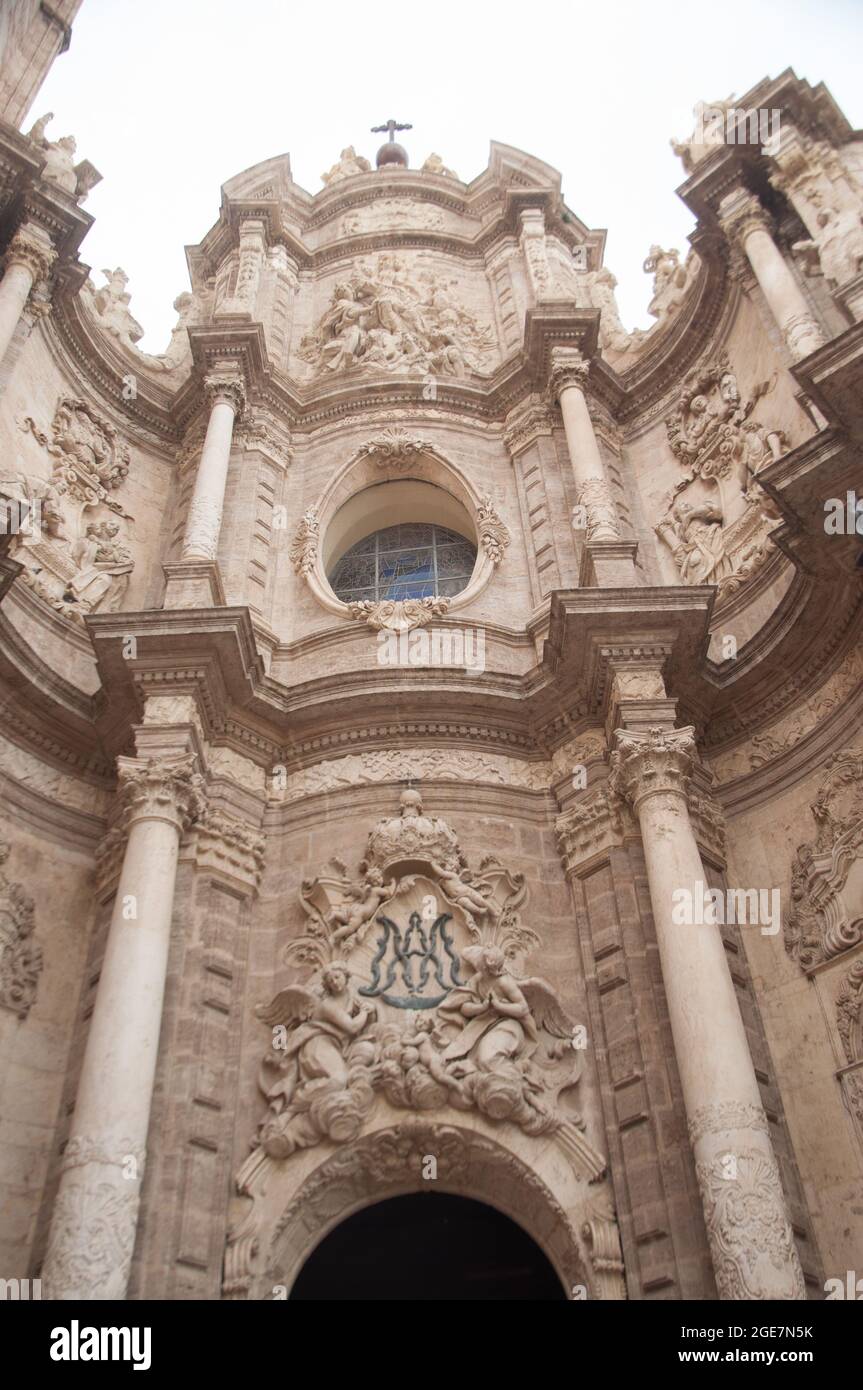 Facciata barocca, la Cattedrale, Plaza de la Reina, Valencia, Spagna, Europa Foto Stock