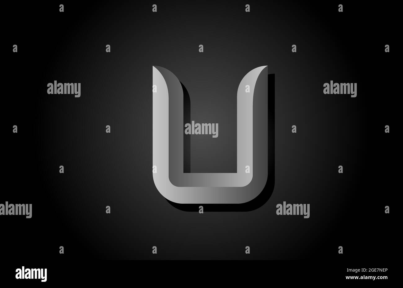 Icona con il logo della lettera dell'alfabeto a U in grigio nero. Concetto di design creativo per l'azienda e il modello aziendale Illustrazione Vettoriale