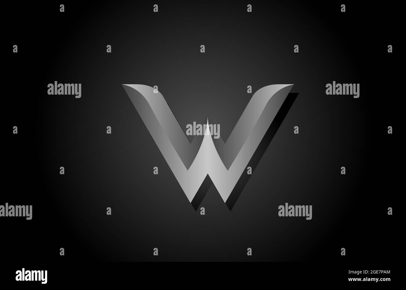 Icona con il logo della lettera dell'alfabeto W con gradiente grigio nero. Concetto di design creativo per l'azienda e il modello aziendale Illustrazione Vettoriale