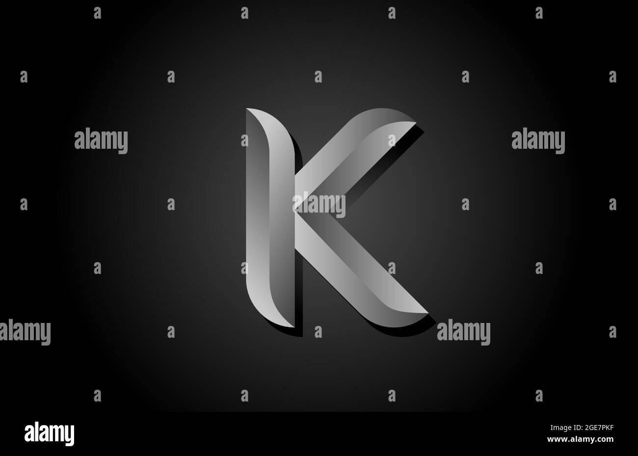 Icona con il logo della lettera dell'alfabeto K in grigio nero. Concetto di design creativo per l'azienda e il modello aziendale Illustrazione Vettoriale