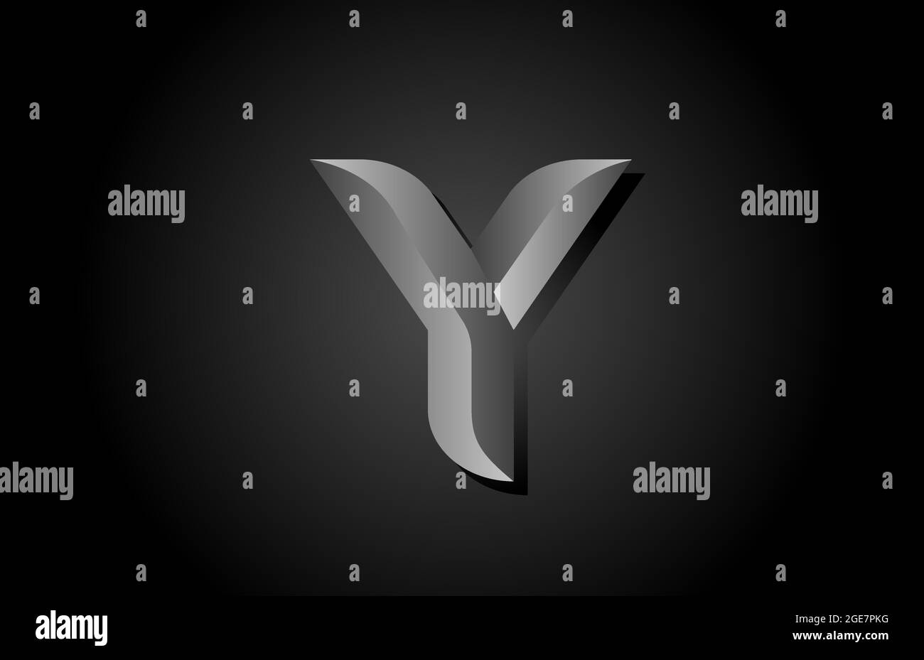 Icona con il logo della lettera dell'alfabeto Y con gradiente grigio nero. Concetto di design creativo per l'azienda e il modello aziendale Illustrazione Vettoriale