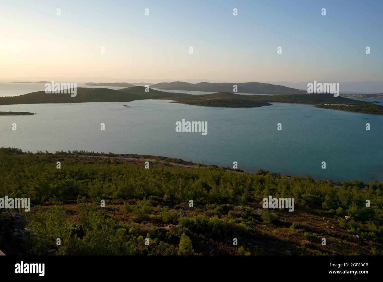 Tramonto sulla collina di Seytan Sofrasi nell'isola di Cunda, Ayvalik, Turchia Foto Stock