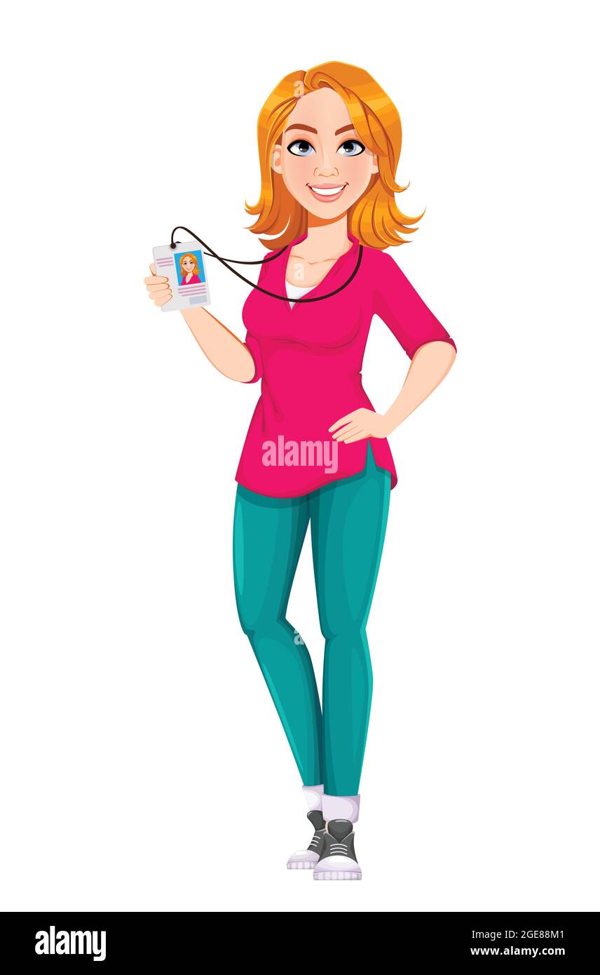 Donna d'affari di successo. Carino business donna cartone animato  personaggio che tiene carta d'identità. Illustrazione vettoriale stock  Immagine e Vettoriale - Alamy