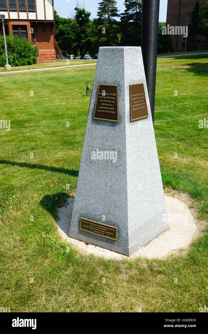 Monumento commemorativo del 9/11 nel campus della Michigan Technological University Foto Stock